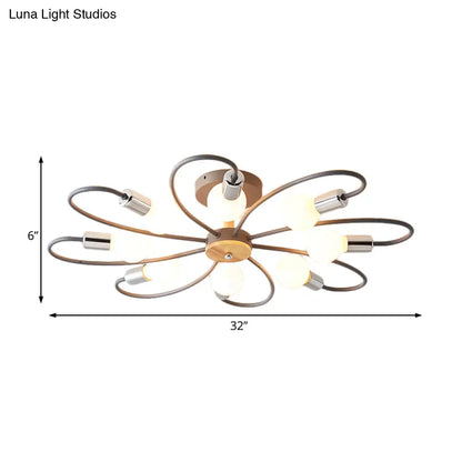 DecorBites™ DecorBites™ Contemporary Sputnik Semi Flush Lamp with Curved Arm - 3/6/8 Lights, Grey/Green, Metal Finish