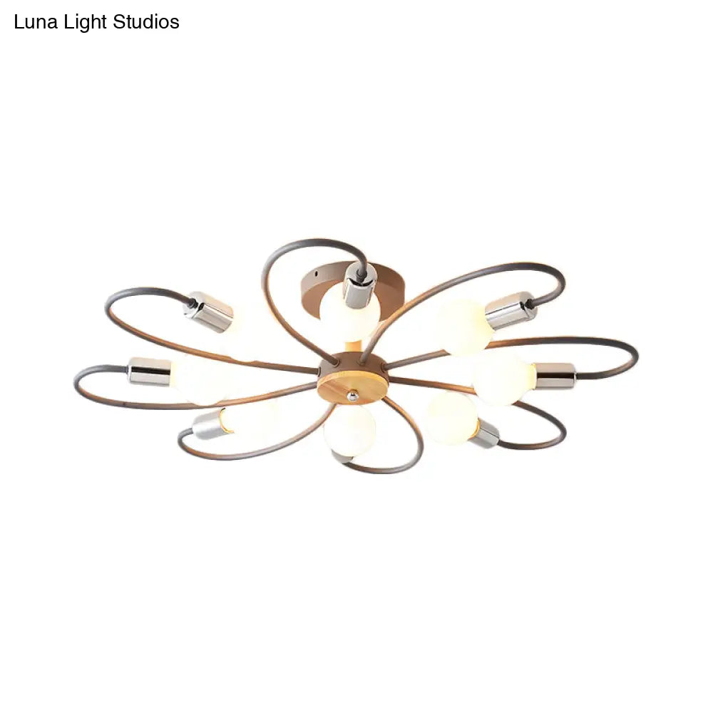 DecorBites™ DecorBites™ Contemporary Sputnik Semi Flush Lamp with Curved Arm - 3/6/8 Lights, Grey/Green, Metal Finish