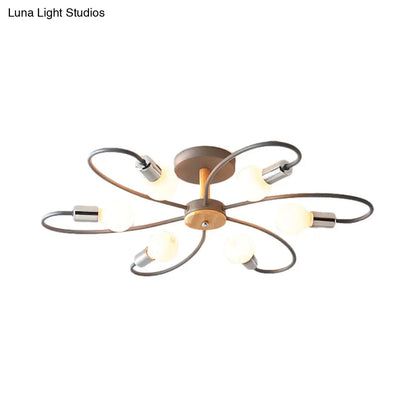 DecorBites™ DecorBites™ Contemporary Sputnik Semi Flush Lamp with Curved Arm - 3/6/8 Lights, Grey/Green, Metal Finish