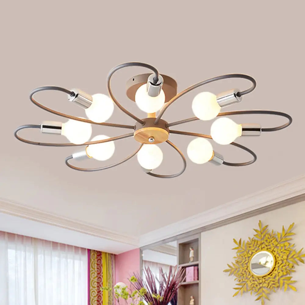 DecorBites™ DecorBites™ Contemporary Sputnik Semi Flush Lamp with Curved Arm - 3/6/8 Lights, Grey/Green, Metal Finish