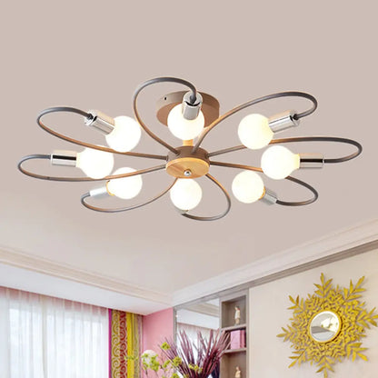 DecorBites™ DecorBites™ Contemporary Sputnik Semi Flush Lamp with Curved Arm - 3/6/8 Lights, Grey/Green, Metal Finish