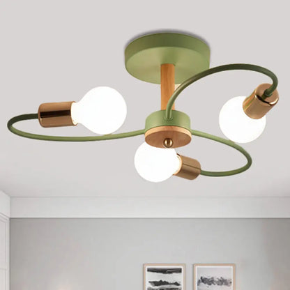 DecorBites™ DecorBites™ Contemporary Sputnik Semi Flush Lamp with Curved Arm - 3/6/8 Lights, Grey/Green, Metal Finish