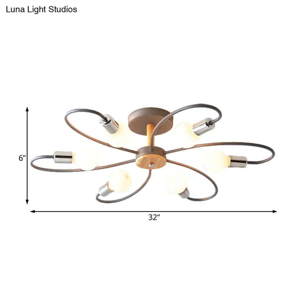 DecorBites™ DecorBites™ Contemporary Sputnik Semi Flush Lamp with Curved Arm - 3/6/8 Lights, Grey/Green, Metal Finish