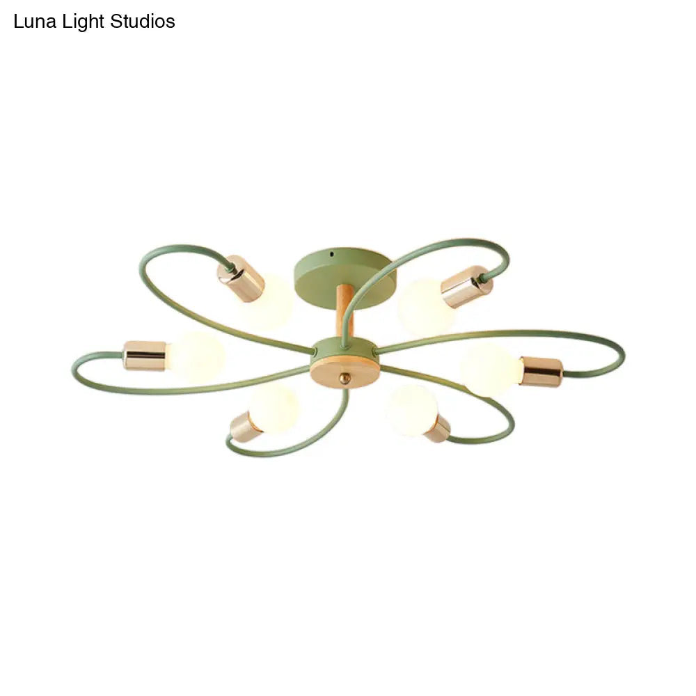 DecorBites™ DecorBites™ Contemporary Sputnik Semi Flush Lamp with Curved Arm - 3/6/8 Lights, Grey/Green, Metal Finish