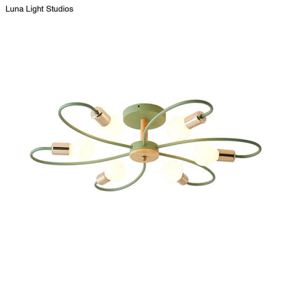 DecorBites™ DecorBites™ Contemporary Sputnik Semi Flush Lamp with Curved Arm - 3/6/8 Lights, Grey/Green, Metal Finish