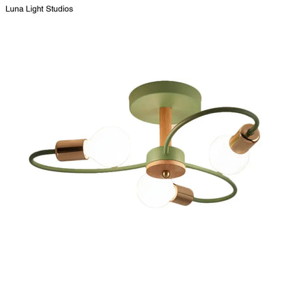 DecorBites™ DecorBites™ Contemporary Sputnik Semi Flush Lamp with Curved Arm - 3/6/8 Lights, Grey/Green, Metal Finish