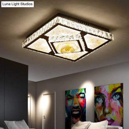 Lámpara de techo LED DecorBites™ contemporánea cuadrada con diseño de loto y bloque de cristal en cromo