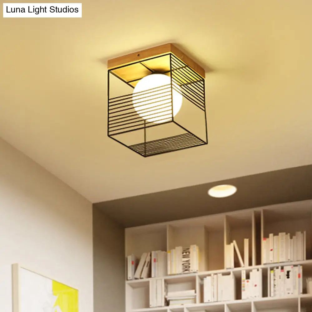 DecorBites™ DecorBites™ Contemporary Square Flush Mount Pendant Light - White/Black, Metal - Ideal for Bedroom Ceiling