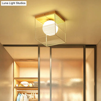 DecorBites™ DecorBites™ Contemporary Square Flush Mount Pendant Light - White/Black, Metal - Ideal for Bedroom Ceiling