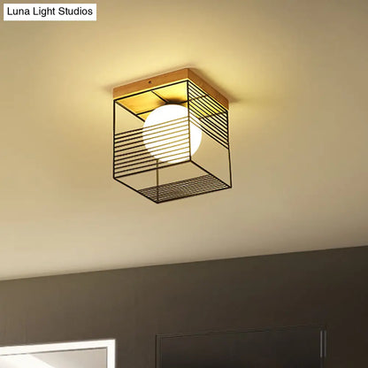 DecorBites™ DecorBites™ Contemporary Square Flush Mount Pendant Light - White/Black, Metal - Ideal for Bedroom Ceiling