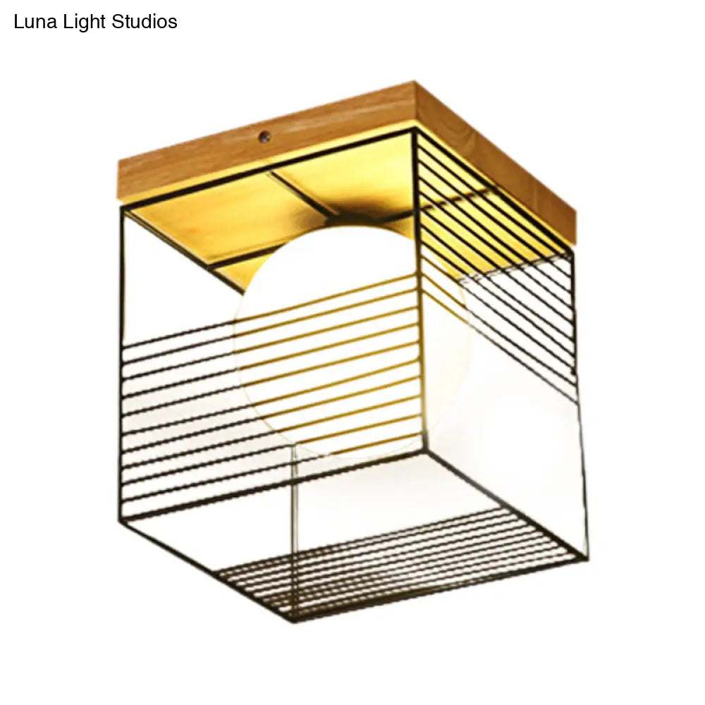 DecorBites™ DecorBites™ Contemporary Square Flush Mount Pendant Light - White/Black, Metal - Ideal for Bedroom Ceiling