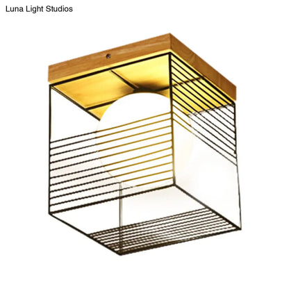 DecorBites™ DecorBites™ Contemporary Square Flush Mount Pendant Light - White/Black, Metal - Ideal for Bedroom Ceiling