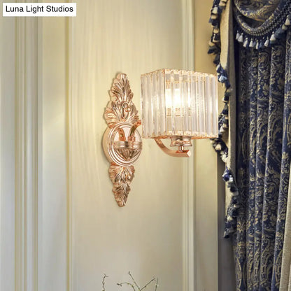 Aplique de pared cuadrado contemporáneo DecorBites™: Cristal transparente y metal, placa posterior tallada, oro rosa