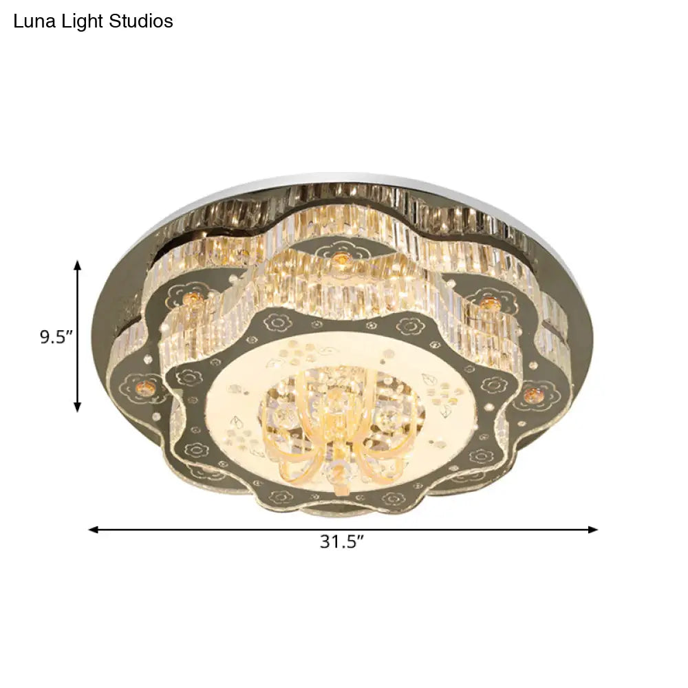 DecorBites™ DecorBites™ Contemporary Stainless-Steel Flush Ceiling Light with LED, Clear Crystal Blocks and Floral Design