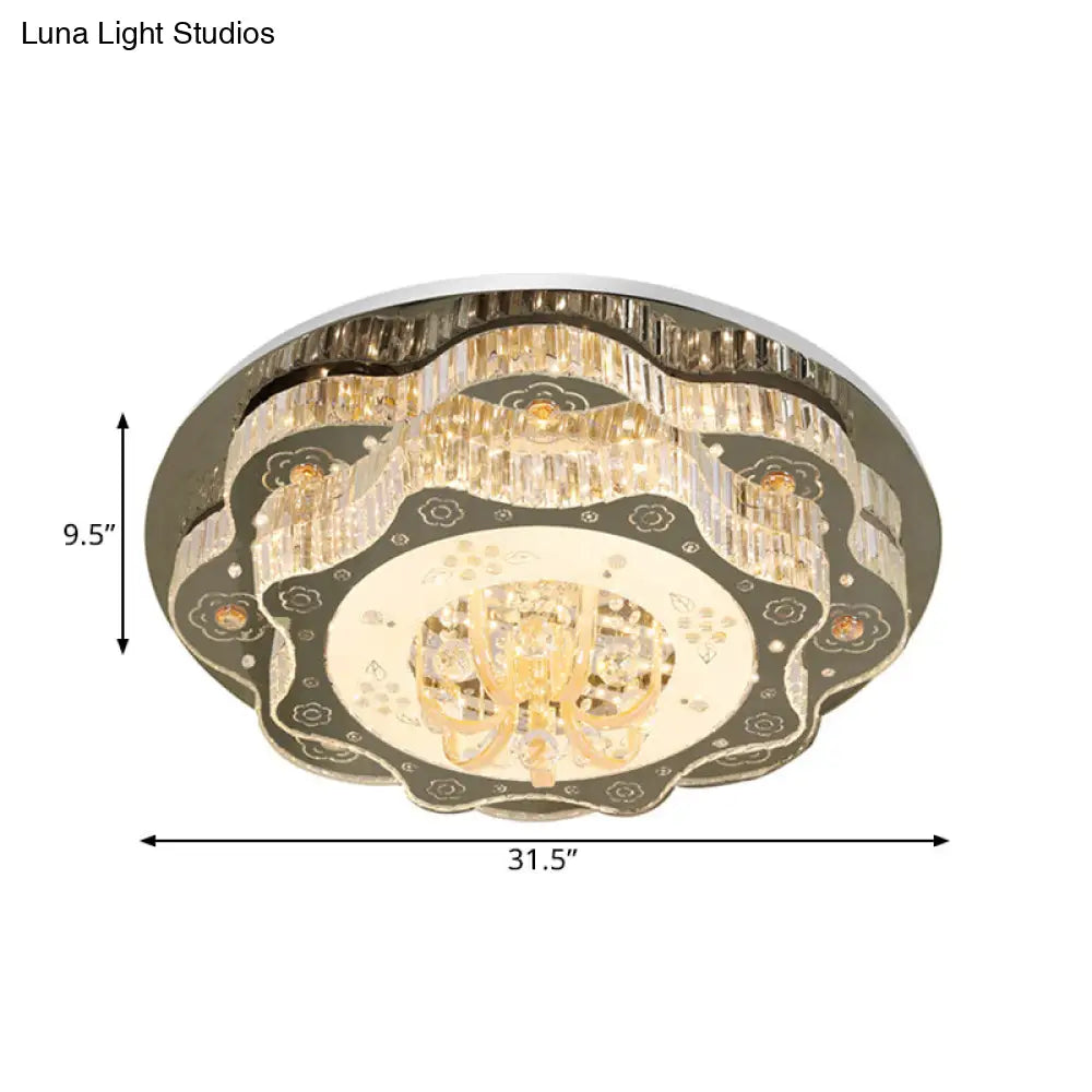 DecorBites™ DecorBites™ Contemporary Stainless-Steel Flush Ceiling Light with LED, Clear Crystal Blocks and Floral Design