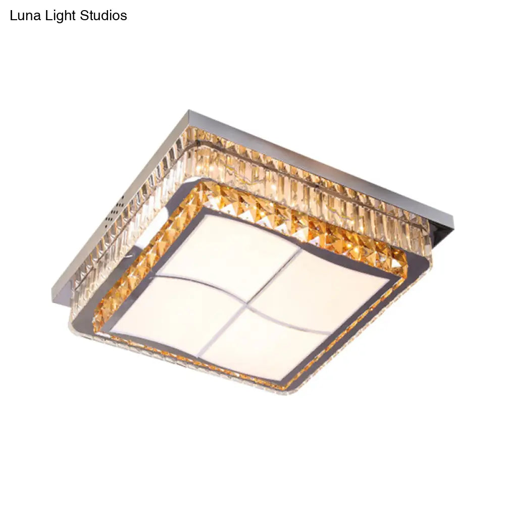 DecorBites™ DecorBites™ Contemporary Stainless-Steel LED Flush Mount Light Fixture with Crystal Blocks, 19.5"/31.5" Width