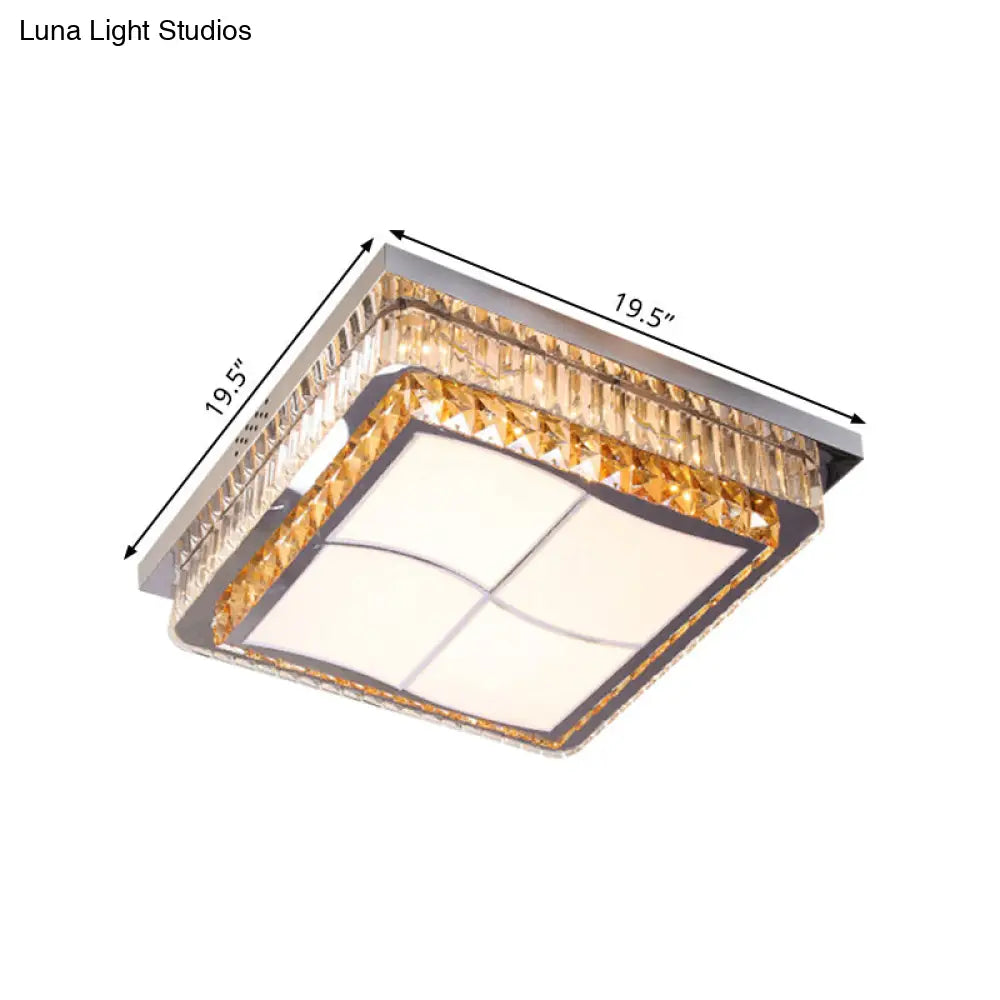 DecorBites™ DecorBites™ Contemporary Stainless-Steel LED Flush Mount Light Fixture with Crystal Blocks, 19.5"/31.5" Width