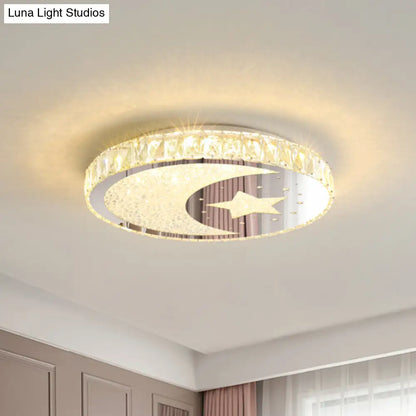 DecorBites™ DecorBites™ Contemporary Stainless-Steel LED Round Flushmount Ceiling Light with Crystal Cut Moon and Star Design