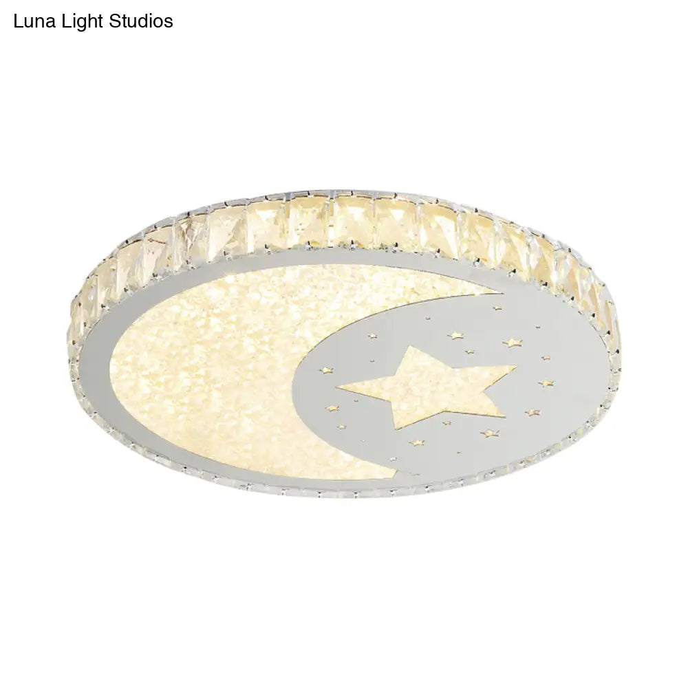 DecorBites™ DecorBites™ Contemporary Stainless-Steel LED Round Flushmount Ceiling Light with Crystal Cut Moon and Star Design
