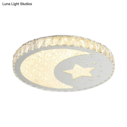 DecorBites™ DecorBites™ Contemporary Stainless-Steel LED Round Flushmount Ceiling Light with Crystal Cut Moon and Star Design