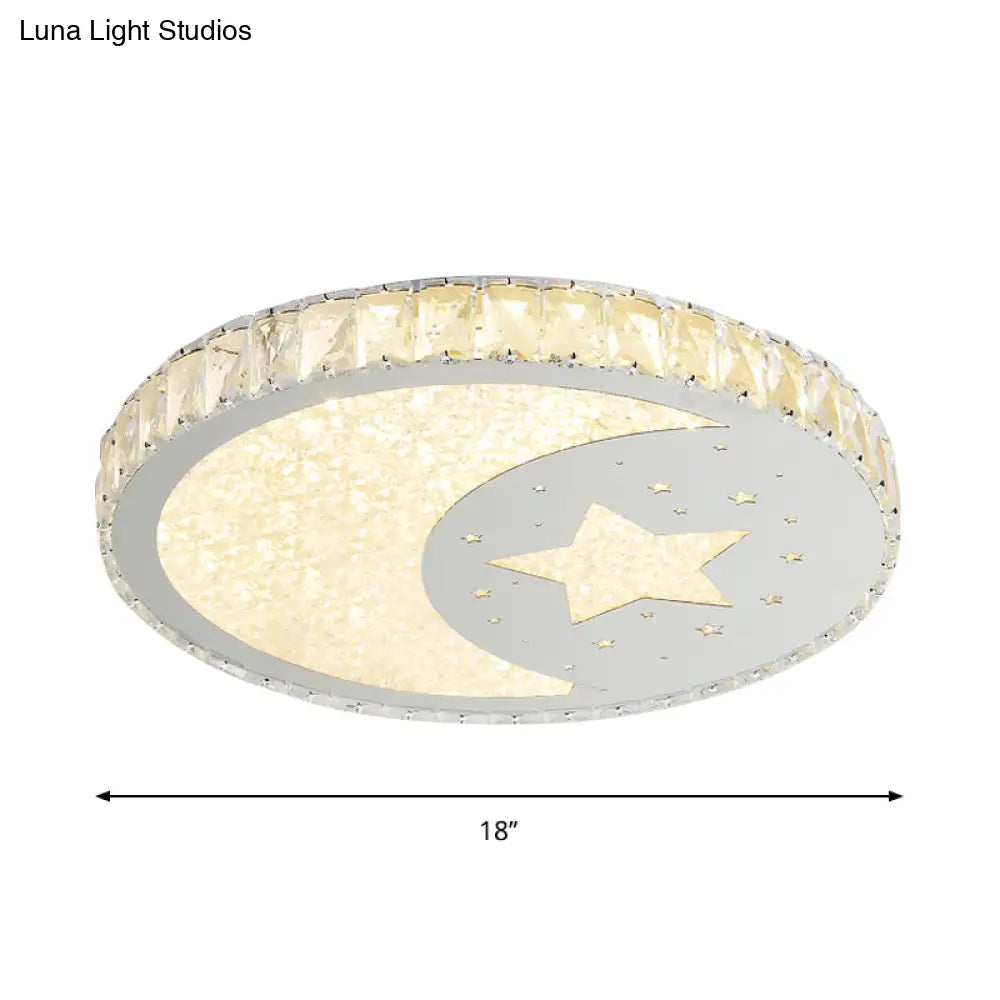 DecorBites™ DecorBites™ Contemporary Stainless-Steel LED Round Flushmount Ceiling Light with Crystal Cut Moon and Star Design