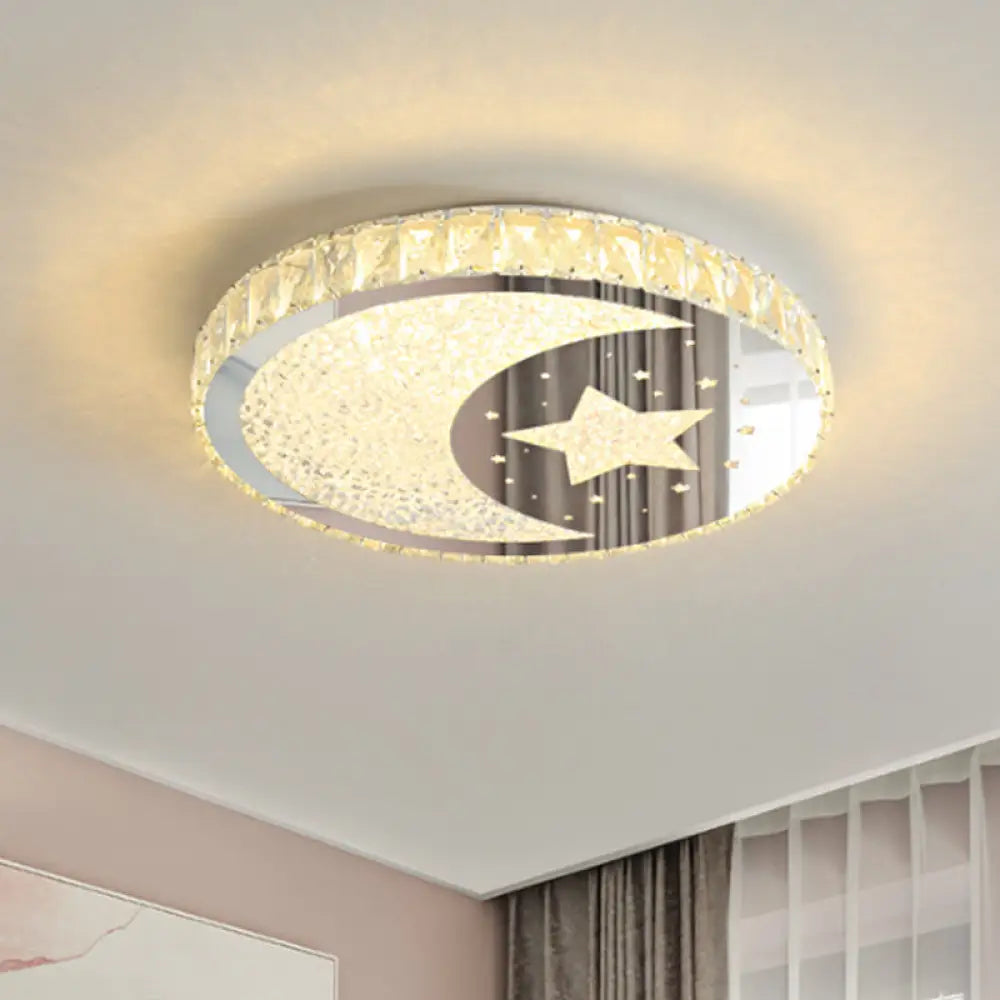 DecorBites™ DecorBites™ Contemporary Stainless-Steel LED Round Flushmount Ceiling Light with Crystal Cut Moon and Star Design