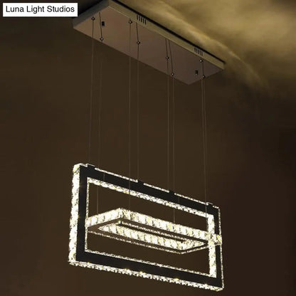 Lámpara colgante rectangular contemporánea de acero inoxidable con iluminación LED de cristal