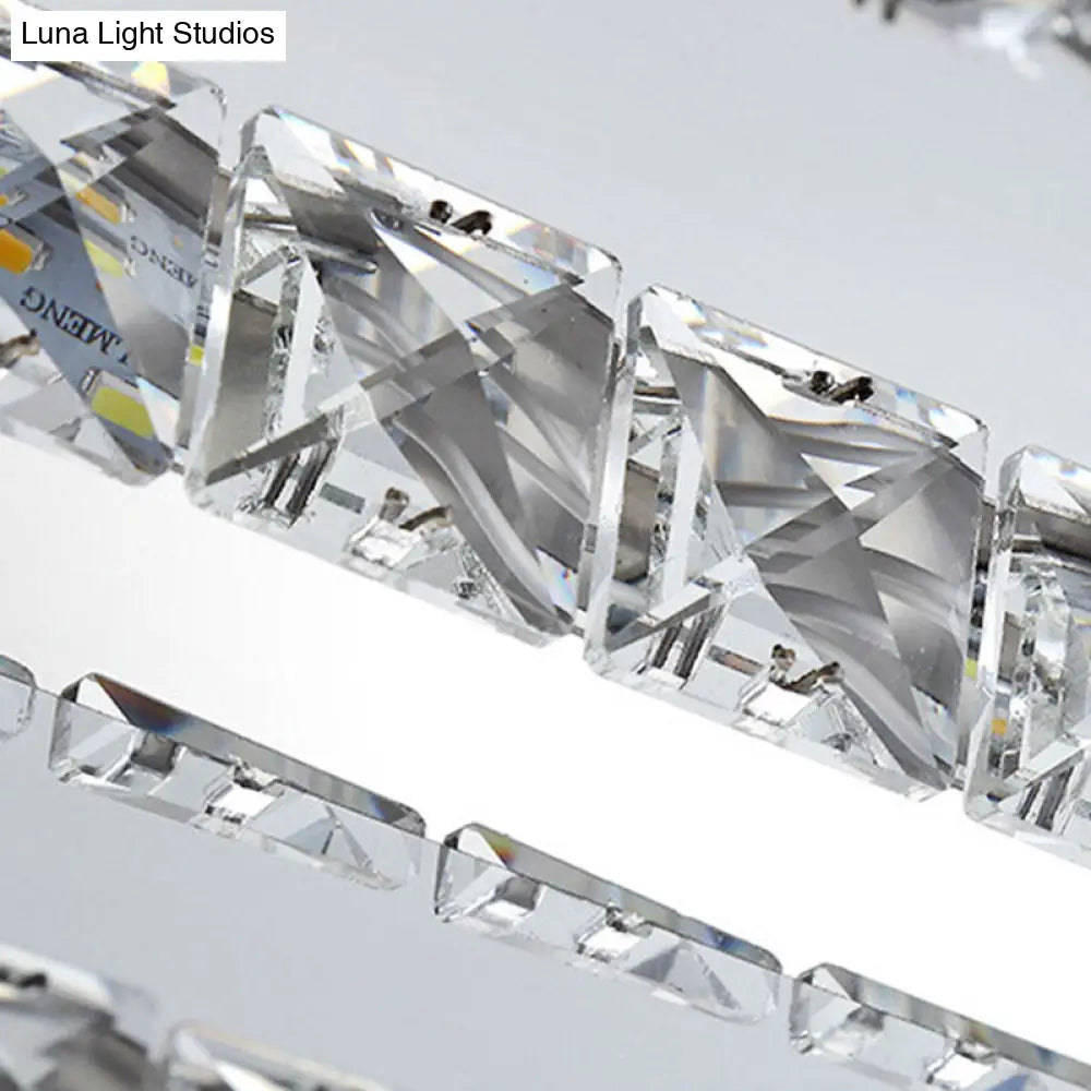 Lámpara colgante rectangular contemporánea de acero inoxidable con iluminación LED de cristal