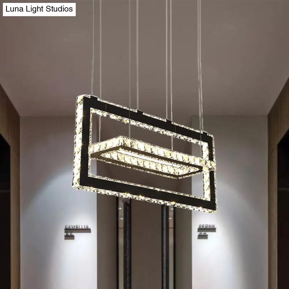 Lámpara colgante rectangular contemporánea de acero inoxidable con iluminación LED de cristal