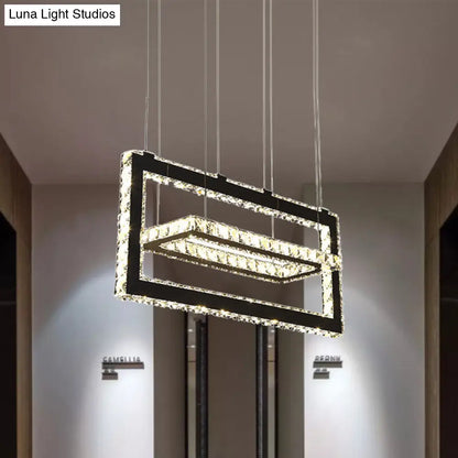 Lámpara colgante rectangular contemporánea de acero inoxidable con iluminación LED de cristal