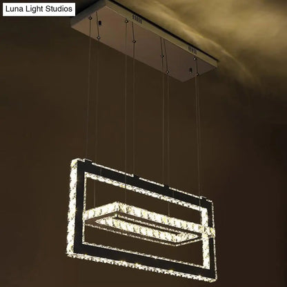 Lámpara colgante rectangular contemporánea de acero inoxidable con iluminación LED de cristal
