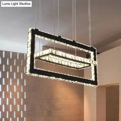 Lámpara colgante rectangular contemporánea de acero inoxidable con iluminación LED de cristal