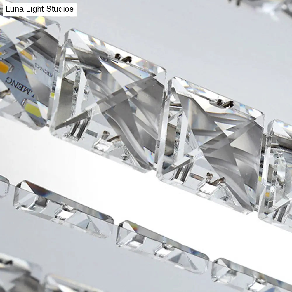 Lámpara colgante rectangular contemporánea de acero inoxidable con iluminación LED de cristal