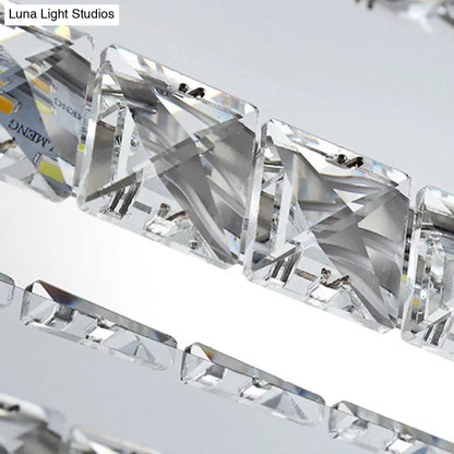 Lámpara colgante rectangular contemporánea de acero inoxidable con iluminación LED de cristal
