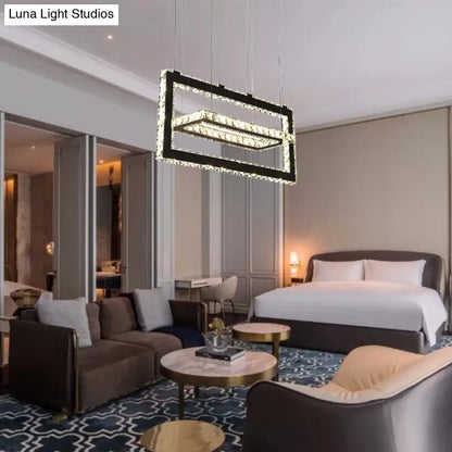 Lámpara colgante rectangular contemporánea de acero inoxidable con iluminación LED de cristal