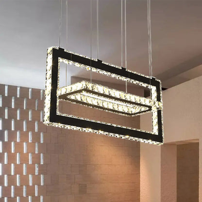 Lámpara colgante rectangular contemporánea de acero inoxidable con iluminación LED de cristal