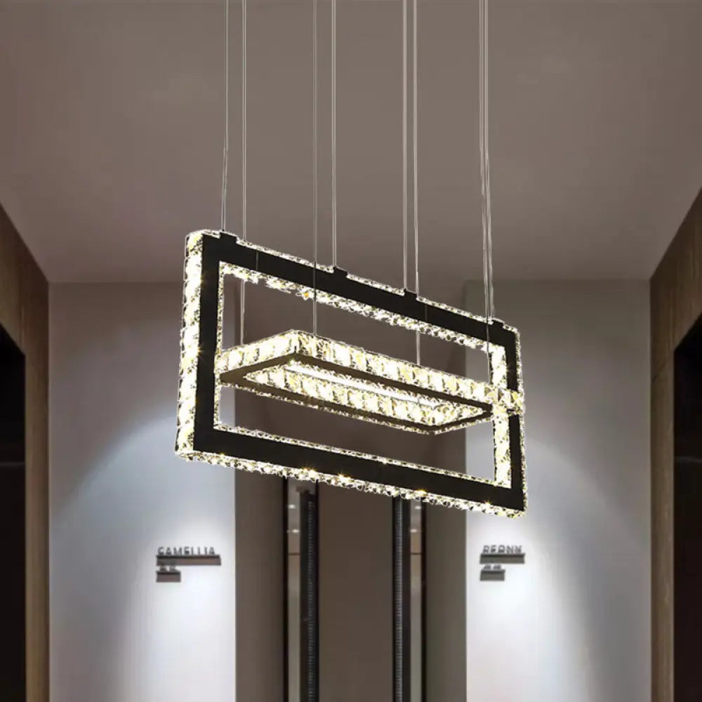 Lámpara colgante rectangular contemporánea de acero inoxidable con iluminación LED de cristal