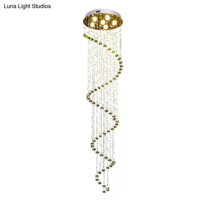 Lámpara de techo espiral contemporánea DecorBites™ de acero inoxidable con montaje empotrado con cuentas de cristal - 6 bombillas, 86,5" de altura