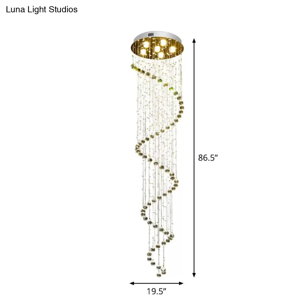 Lámpara de techo espiral contemporánea DecorBites™ de acero inoxidable con montaje empotrado con cuentas de cristal - 6 bombillas, 86,5" de altura