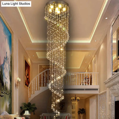Lámpara de techo espiral contemporánea DecorBites™ de acero inoxidable con montaje empotrado con cuentas de cristal - 6 bombillas, 86,5" de altura