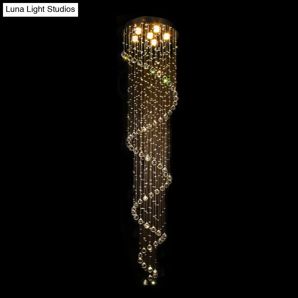 Lámpara de techo espiral contemporánea DecorBites™ de acero inoxidable con montaje empotrado con cuentas de cristal - 6 bombillas, 86,5" de altura