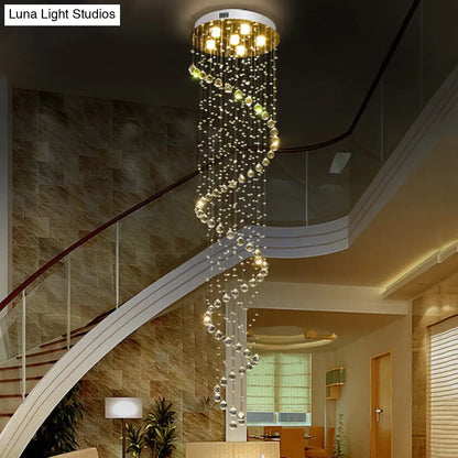 Lámpara de techo espiral contemporánea DecorBites™ de acero inoxidable con montaje empotrado con cuentas de cristal - 6 bombillas, 86,5" de altura