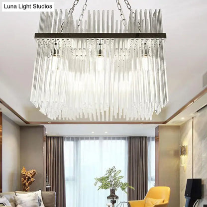 Lámpara de techo colgante contemporánea de tubo de acero inoxidable con 10 bombillas de cristal