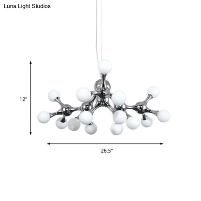 Lámpara de araña contemporánea Starburst de metal con pantalla de cristal blanco - Acabado cromado