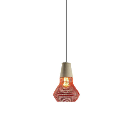 Contemporary Stone Cone Pendant Lamp - Hanging Ceiling Light with Wire-Cage Shade (1 Light) for Restaurants - Black/Red