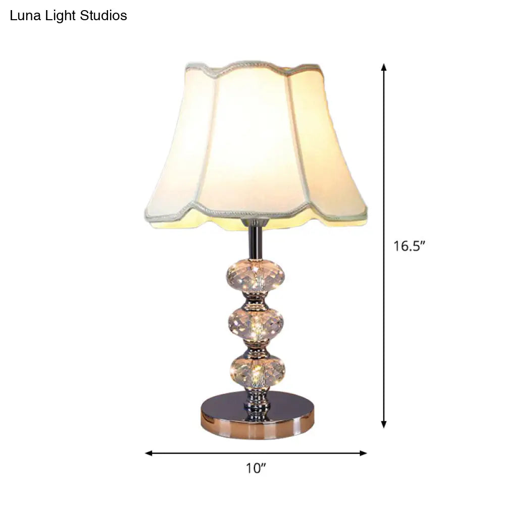 Contemporary Study Light with Crystal Lamp Post - Silver/Beige/Coffee Fabric Shade, 1 Head, Perfect for Nightstand Lighting