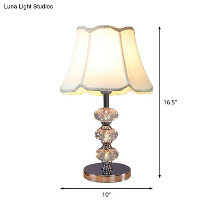 Contemporary Study Light with Crystal Lamp Post - Silver/Beige/Coffee Fabric Shade, 1 Head, Perfect for Nightstand Lighting