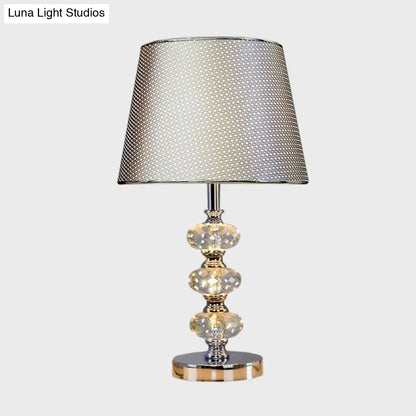 Contemporary Study Light with Crystal Lamp Post - Silver/Beige/Coffee Fabric Shade, 1 Head, Perfect for Nightstand Lighting