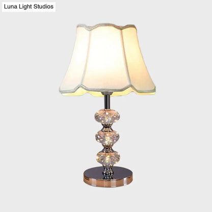 Contemporary Study Light with Crystal Lamp Post - Silver/Beige/Coffee Fabric Shade, 1 Head, Perfect for Nightstand Lighting