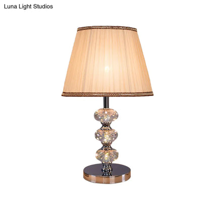Contemporary Study Light with Crystal Lamp Post - Silver/Beige/Coffee Fabric Shade, 1 Head, Perfect for Nightstand Lighting